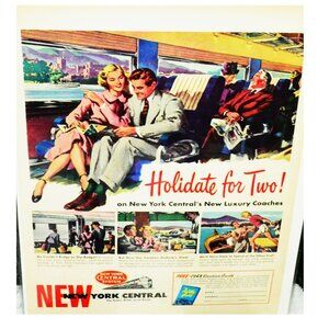 Vintage NY Central Rail System Magazine Ad Mounted Sealed Luxury Travel Decor